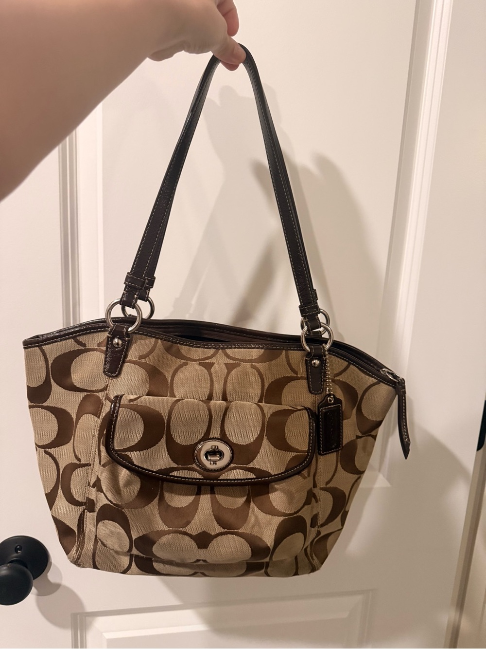 Coach Tan and Brown Signature Canvas Shoulder Bag